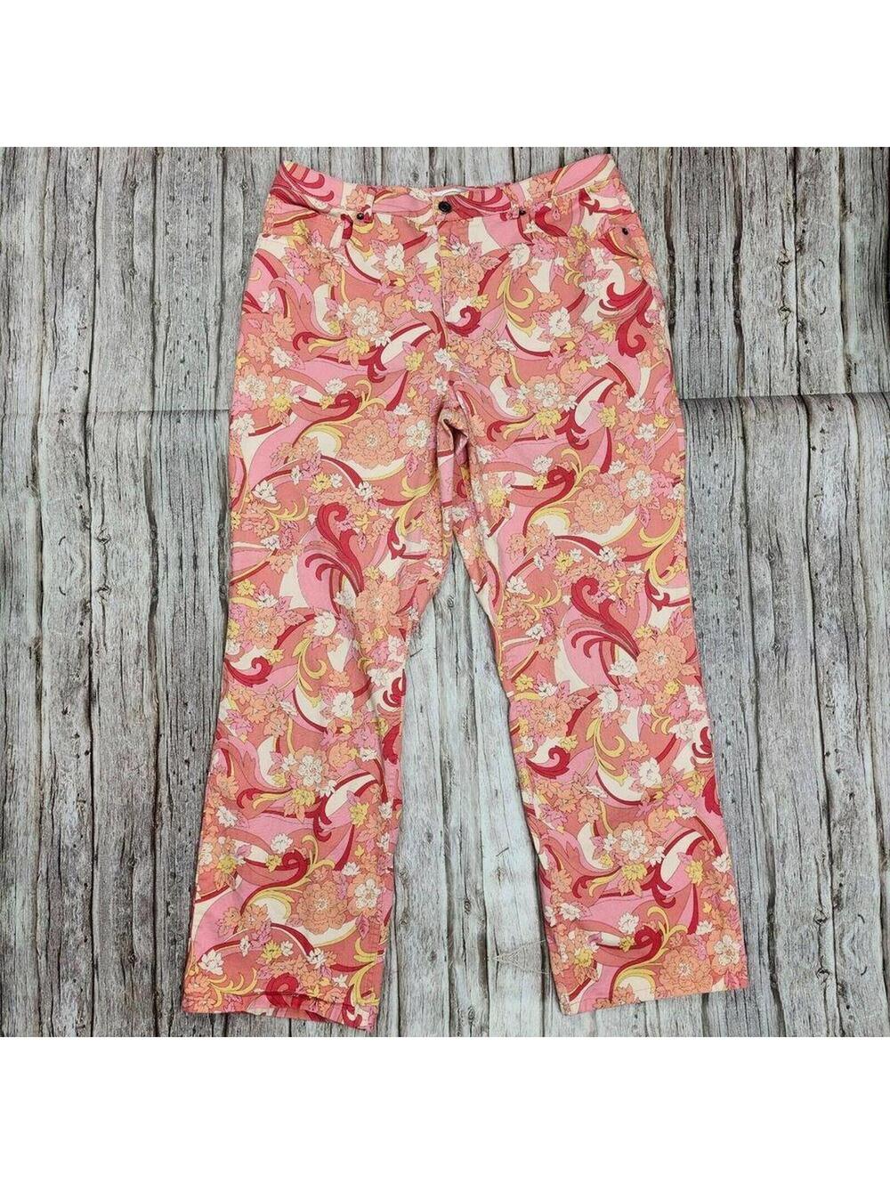 Vintage Pink Floral Patterned Pants Talbots Boho Size 16